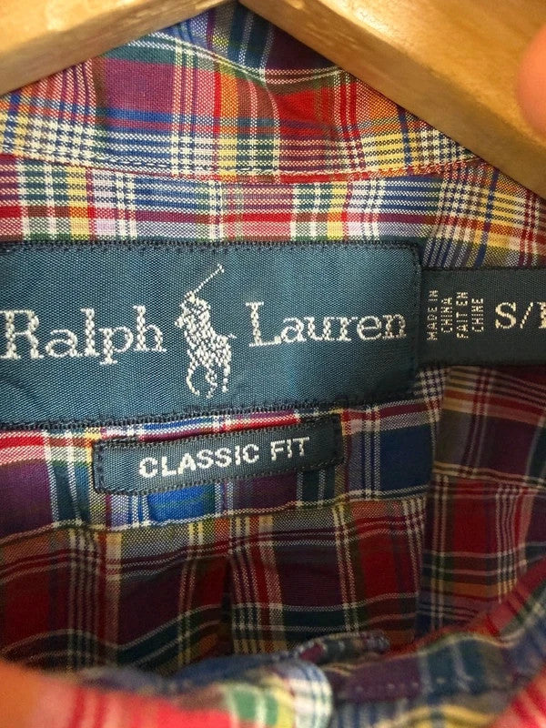Ralph Lauren men's shirt multicolour plaid check with navy embroidered pony logo.