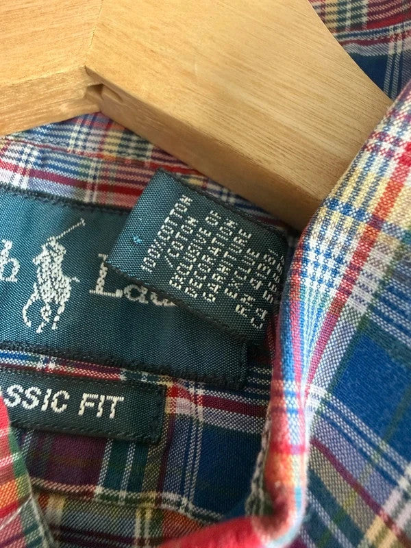 Ralph Lauren men's shirt multicolour plaid check with navy embroidered pony logo.